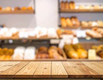 Wooden Table Surface In A Bakery Shop