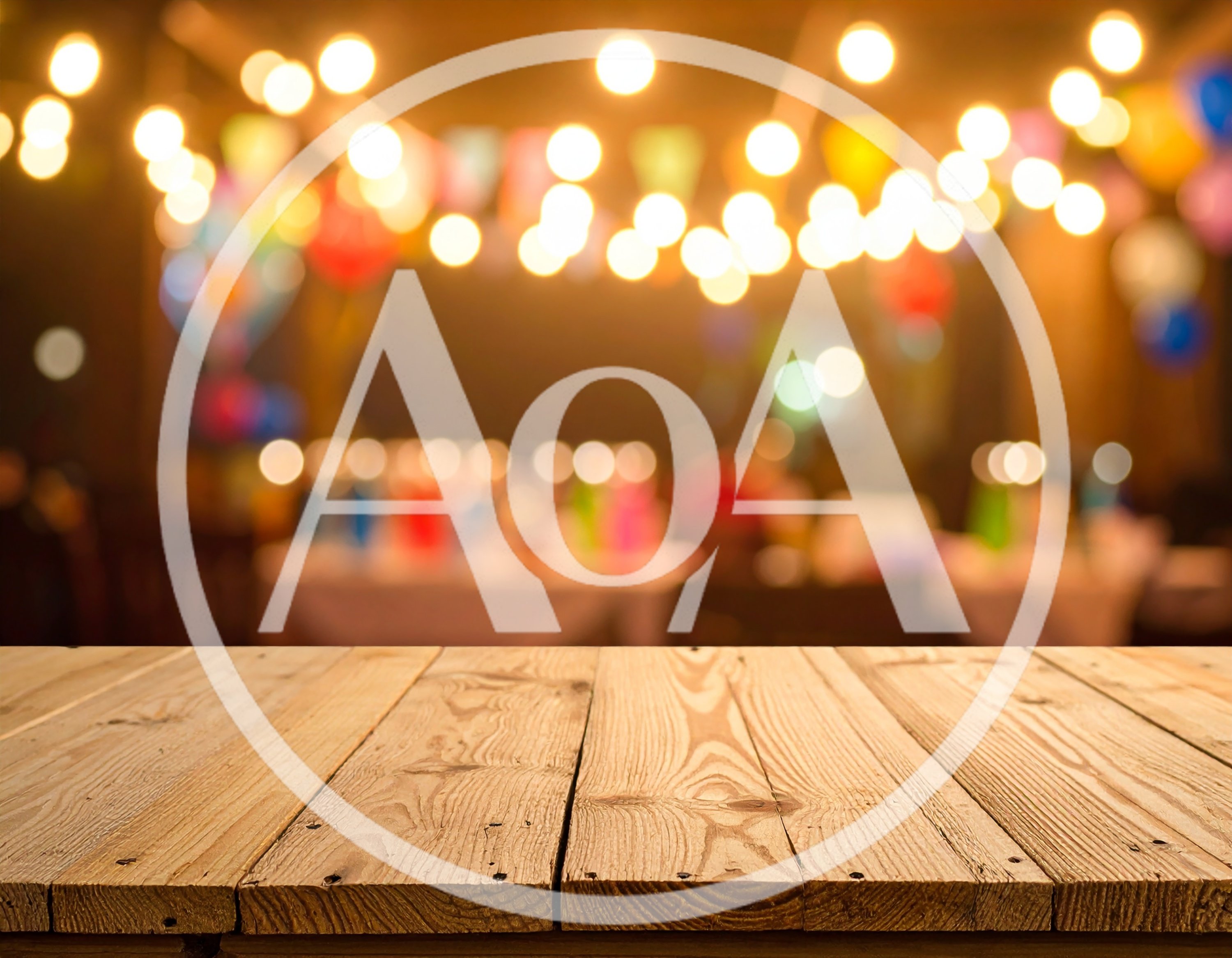 Empty Wooden Table With Blurred Party Background