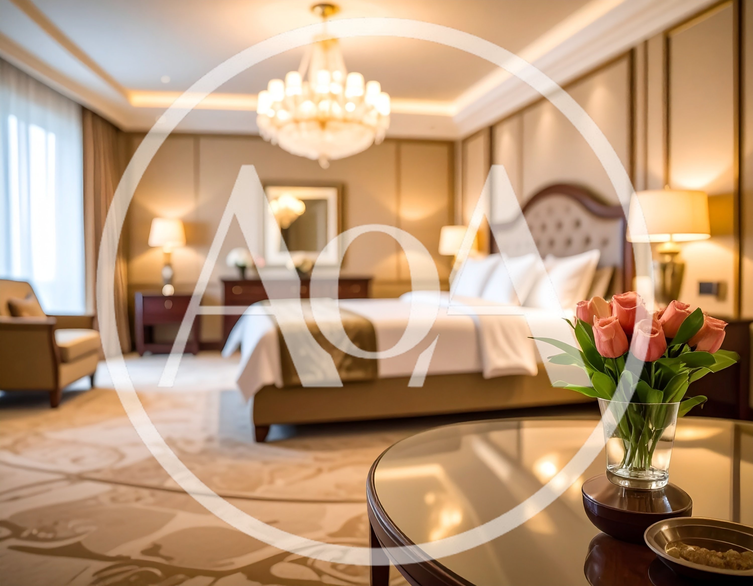 Luxury Hotel Bedroom Interior With Flowers