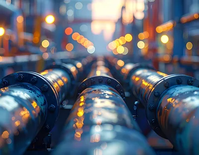 Industrial Pipeline Infrastructure With Bokeh Lighting