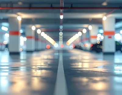 Blurred Lights in an Underground Parking Garage