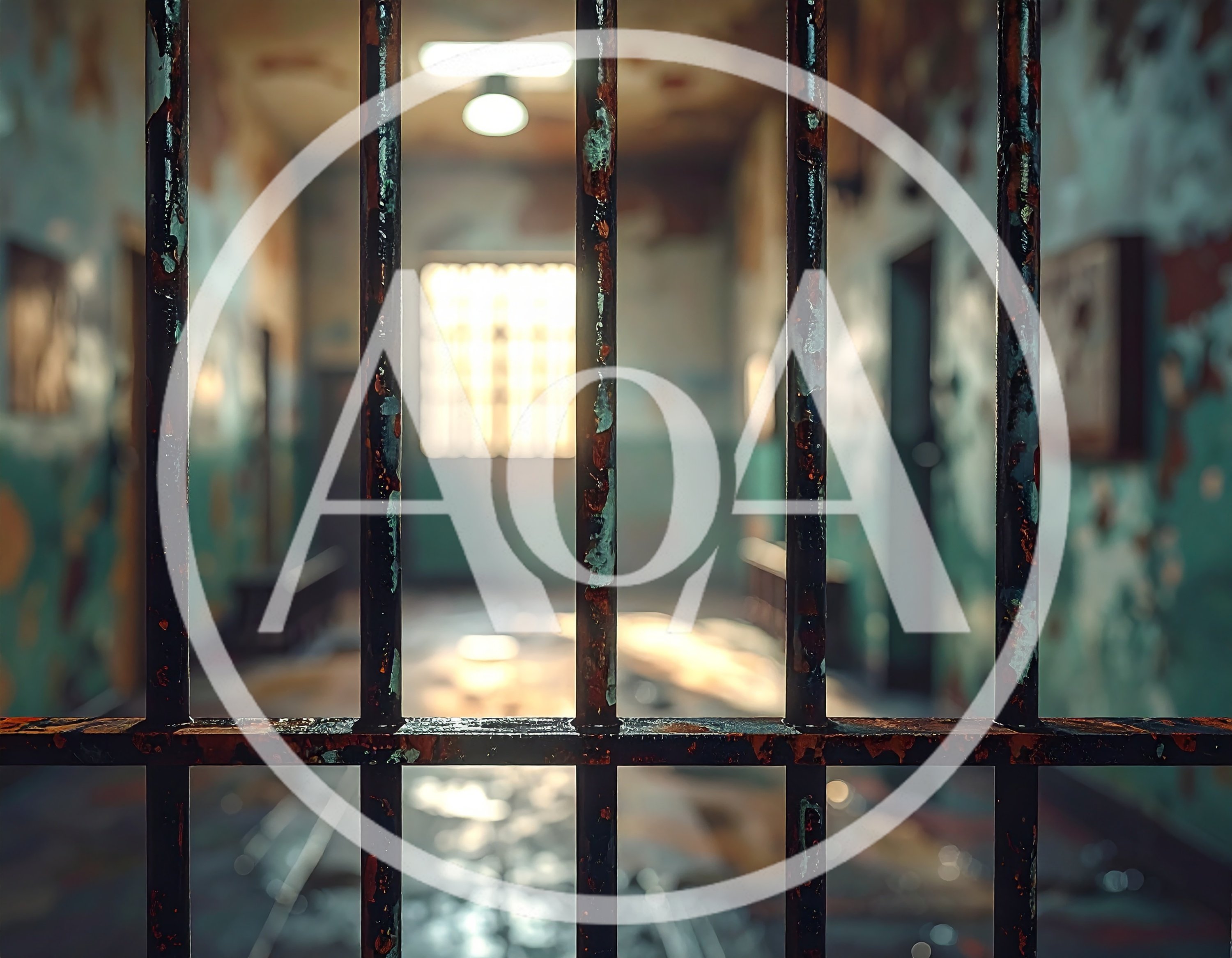 Rusty Metal Prison Bars In Abandoned Hallway