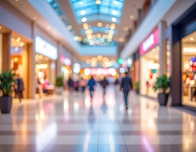 Blurred Shoppers Walking Through A Modern Shopping Mall