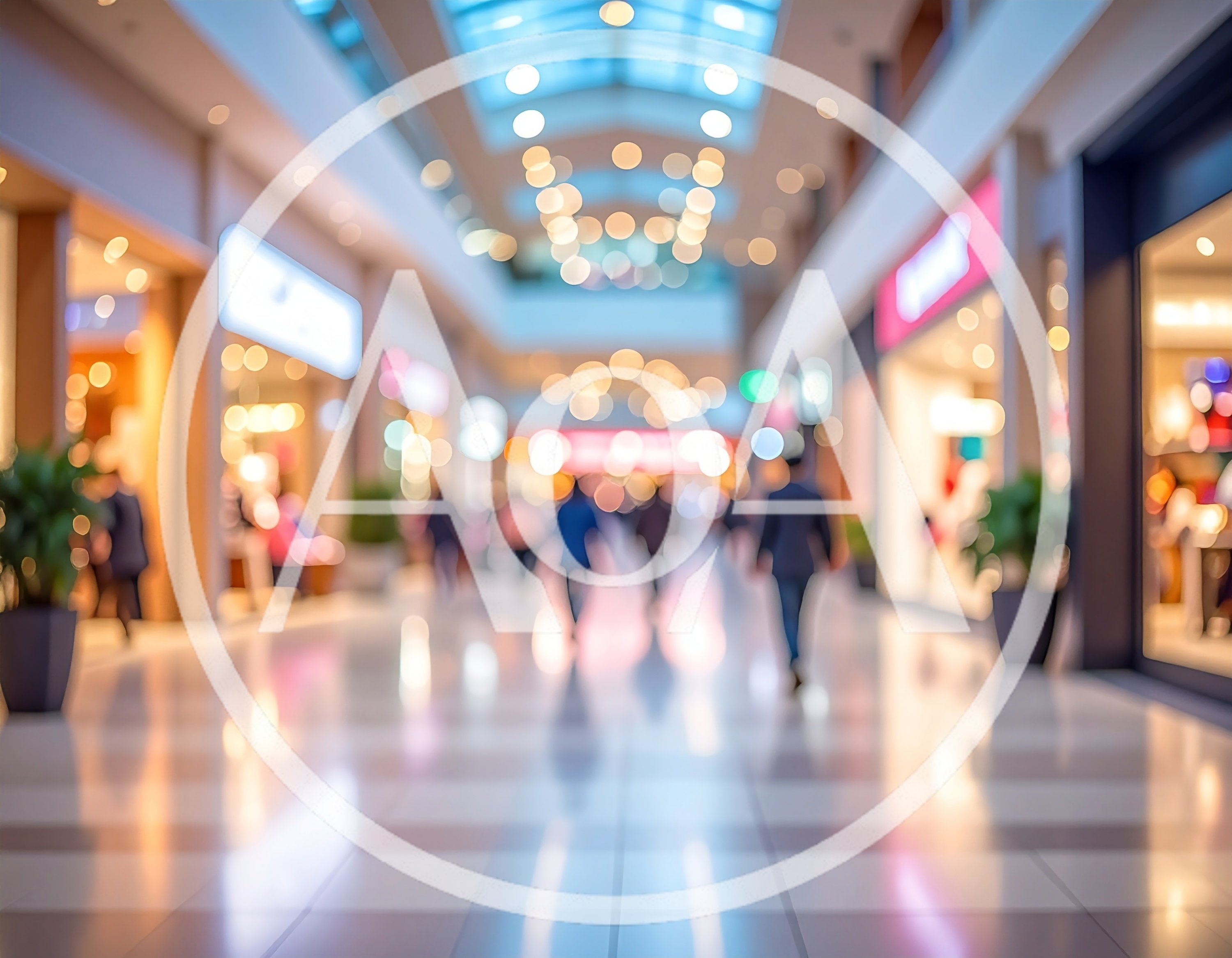 Blurred Shoppers Walking Through A Modern Shopping Mall
