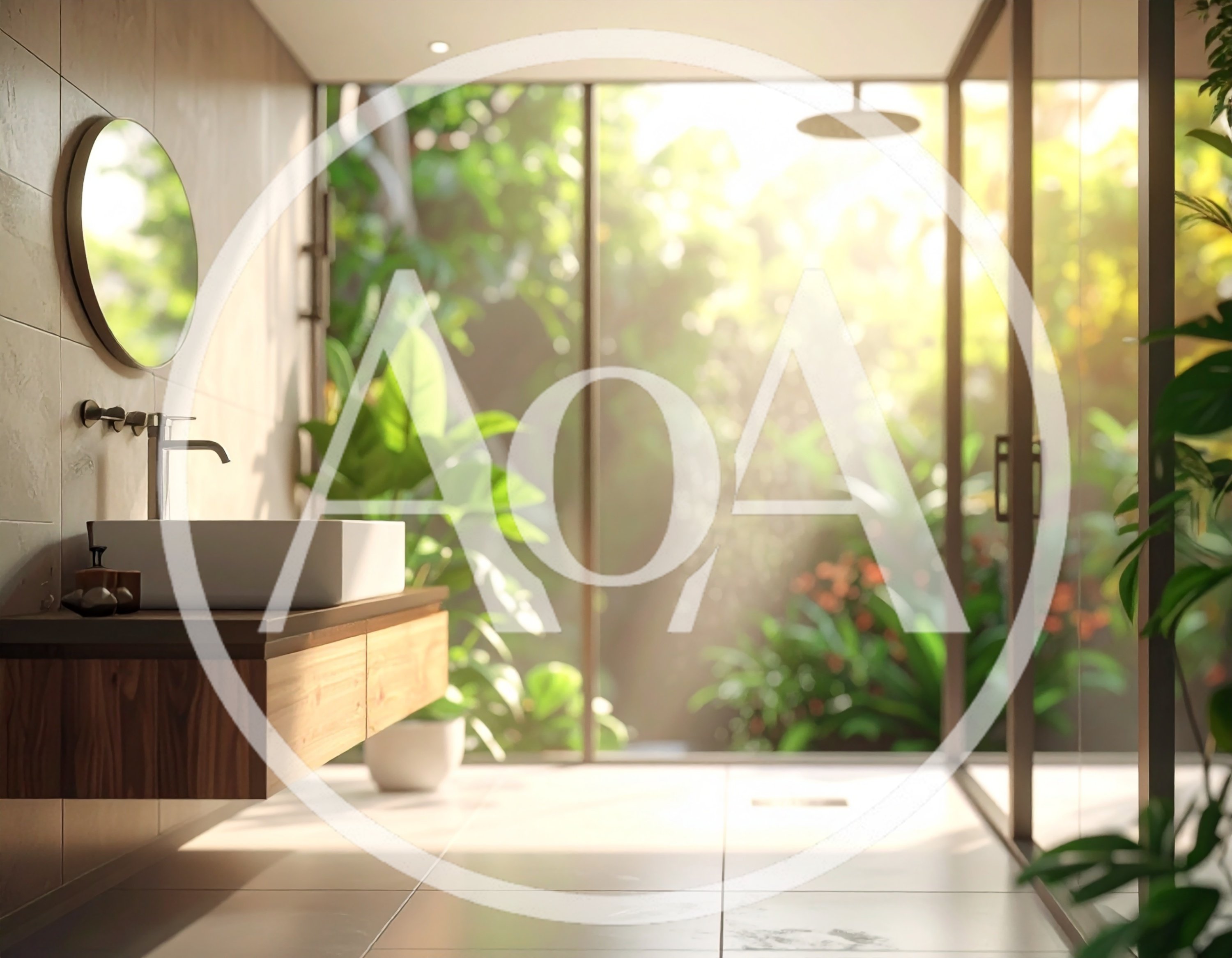 Modern Bathroom Interior With Tropical Garden View
