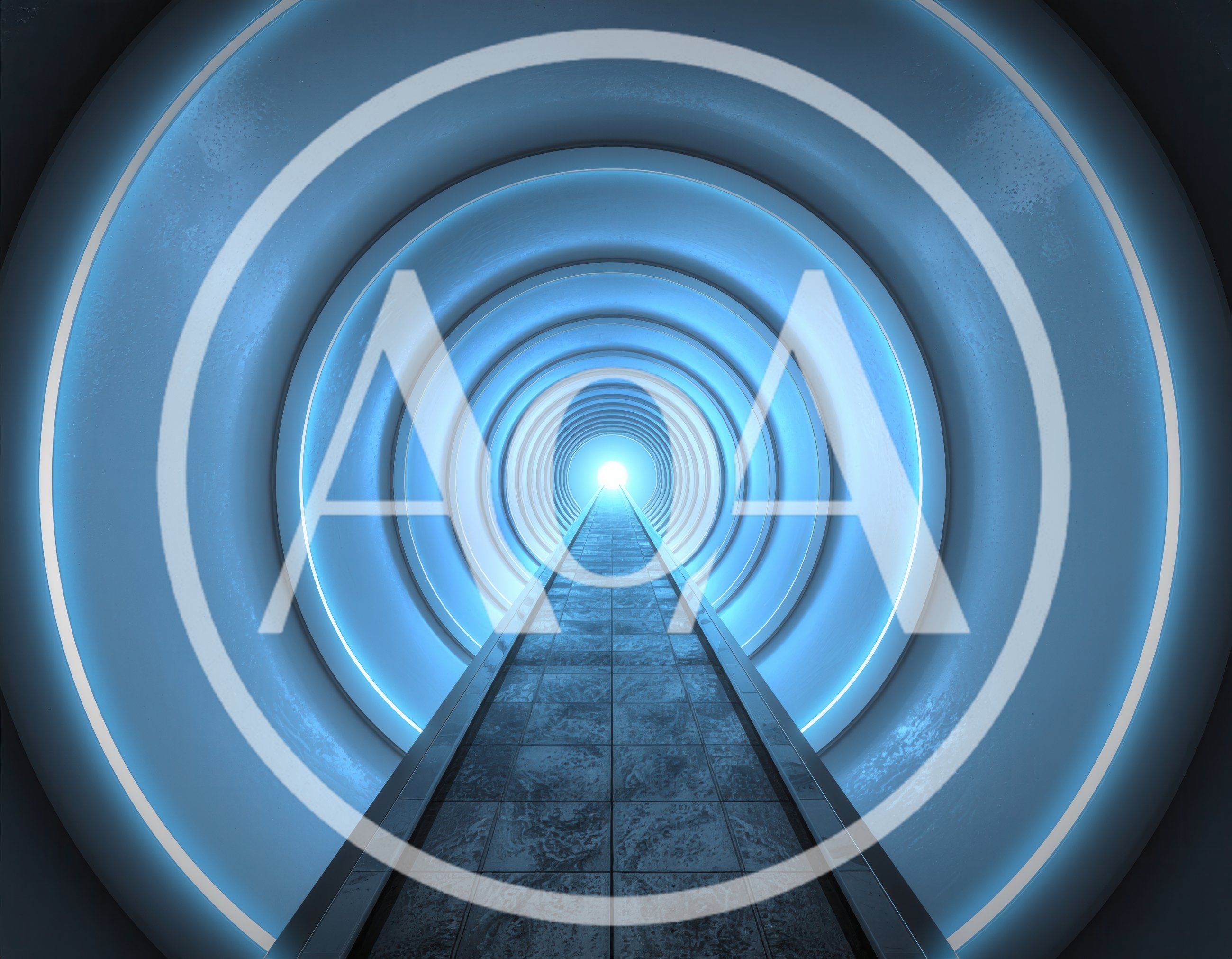 Futuristic Blue Light Tunnel With Tiled Walkway