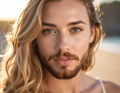 Portrait Of A Man With Long Blonde Hair And Beard