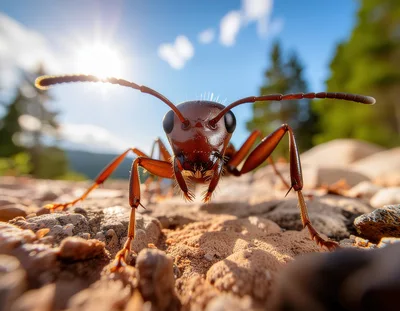 Macro Close Up Of An Ant On Rocky Ground