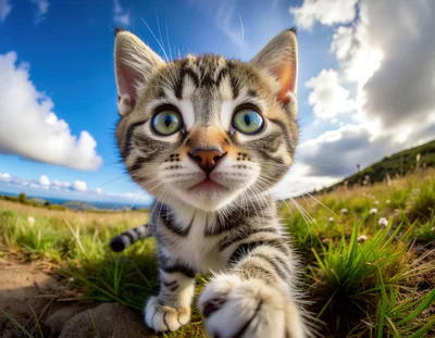 Close Up Of A Tabby Kitten Reaching Out