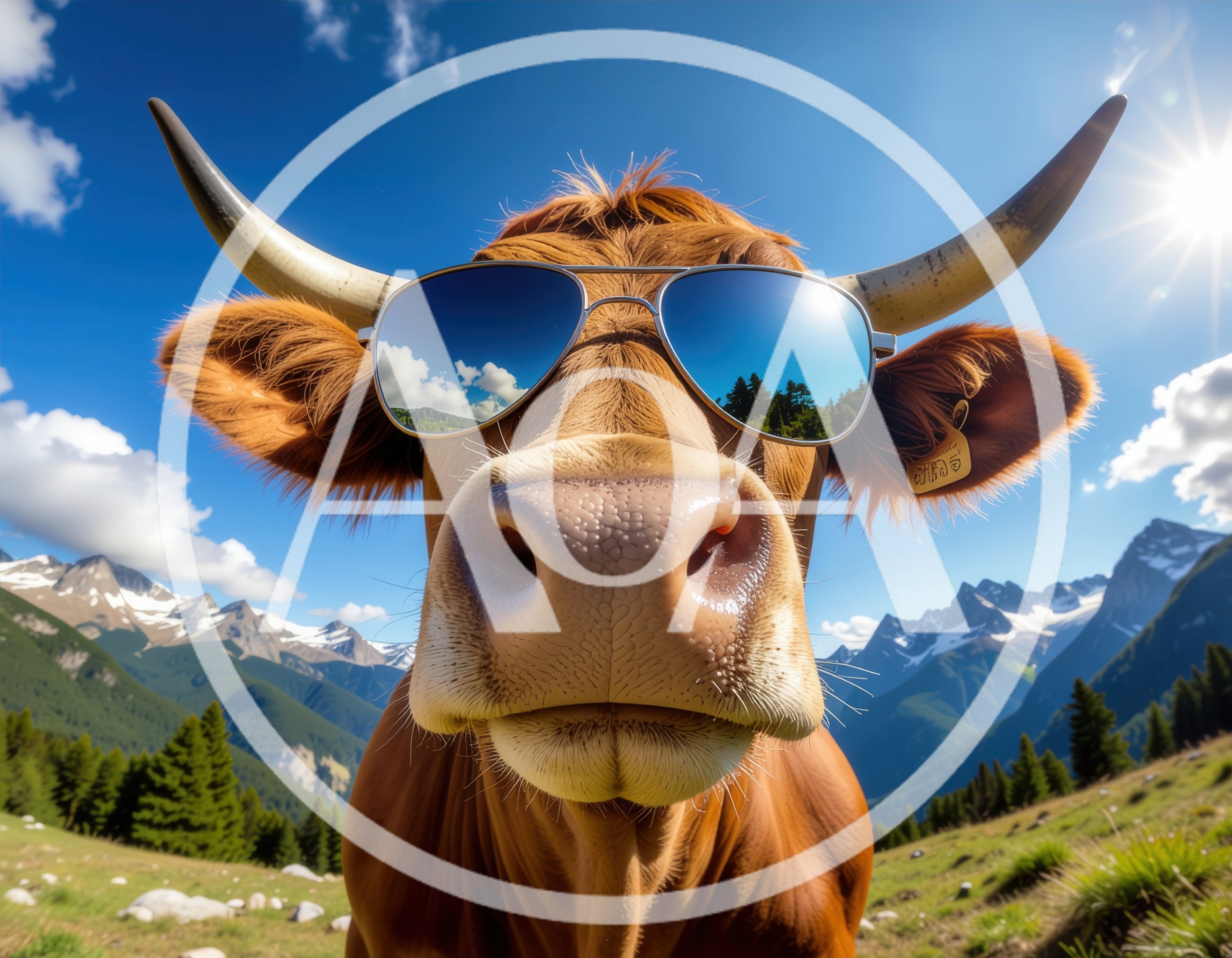 Close Up Portrait Of A Cow Wearing Sunglasses