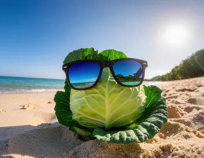 Cabbage Wearing Sunglasses Relaxing On A Tropical Beach