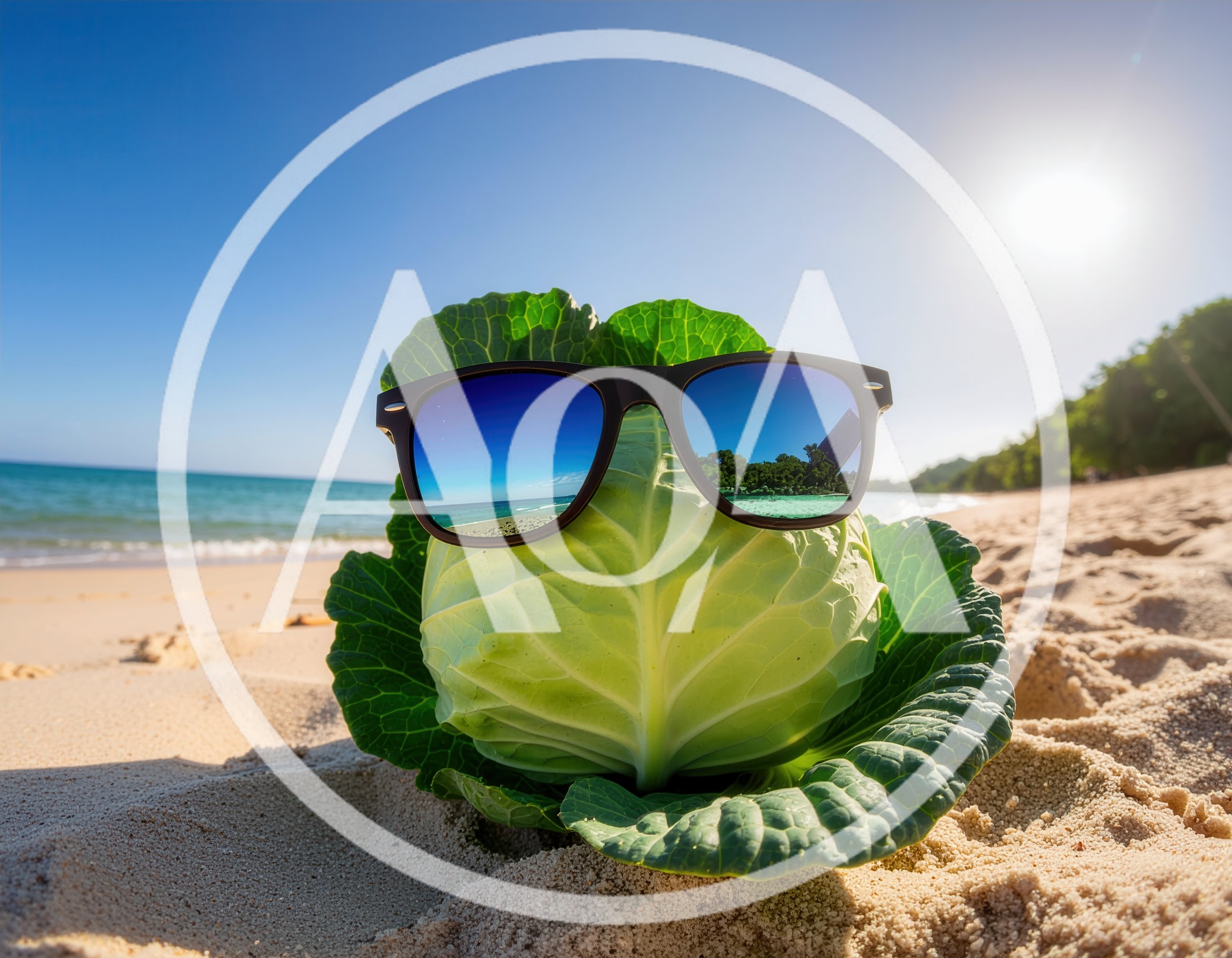 Cabbage Wearing Sunglasses Relaxing On A Tropical Beach