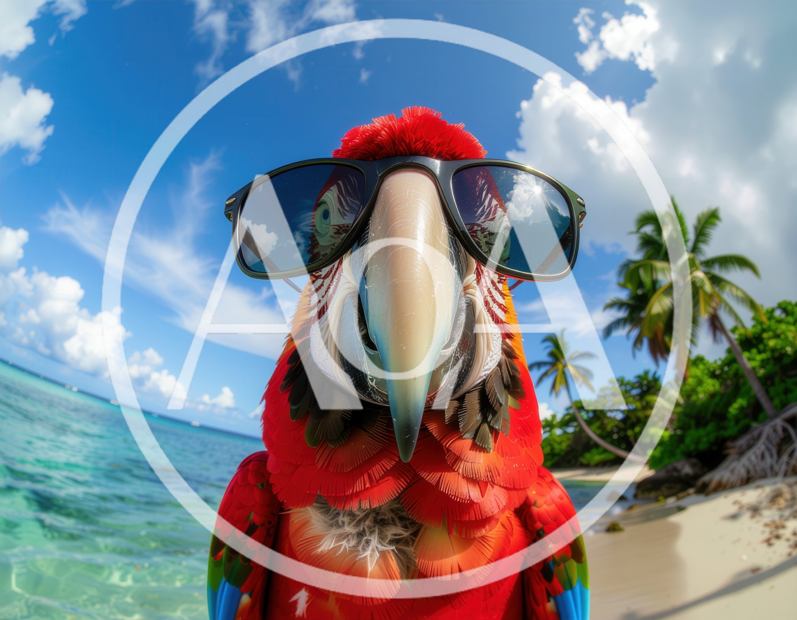Close Up Portrait Of A Parrot Wearing Sunglasses