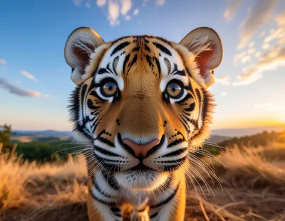 Close Up Portrait Of A Tiger Cub At Sunset