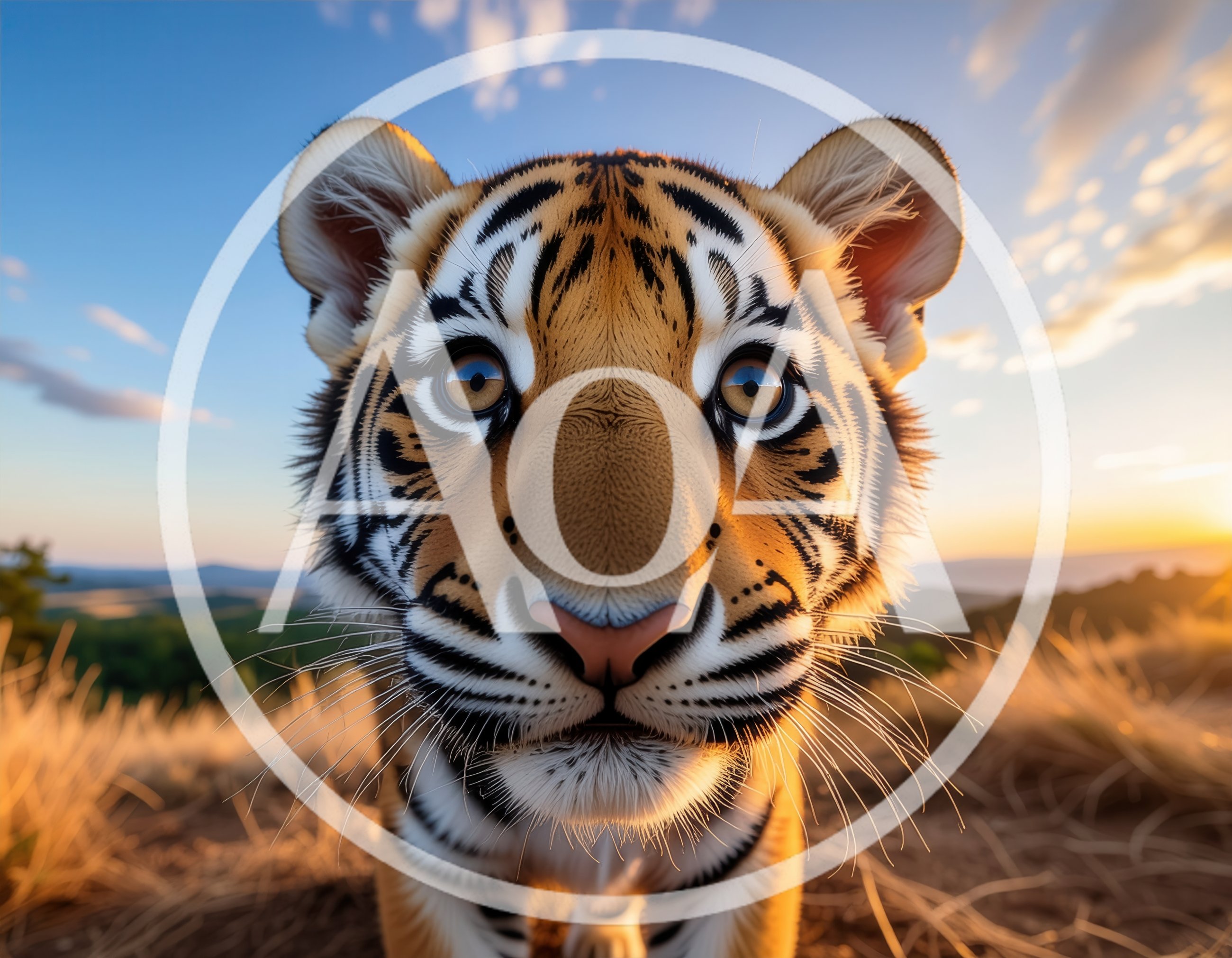 Close Up Portrait Of A Tiger Cub At Sunset
