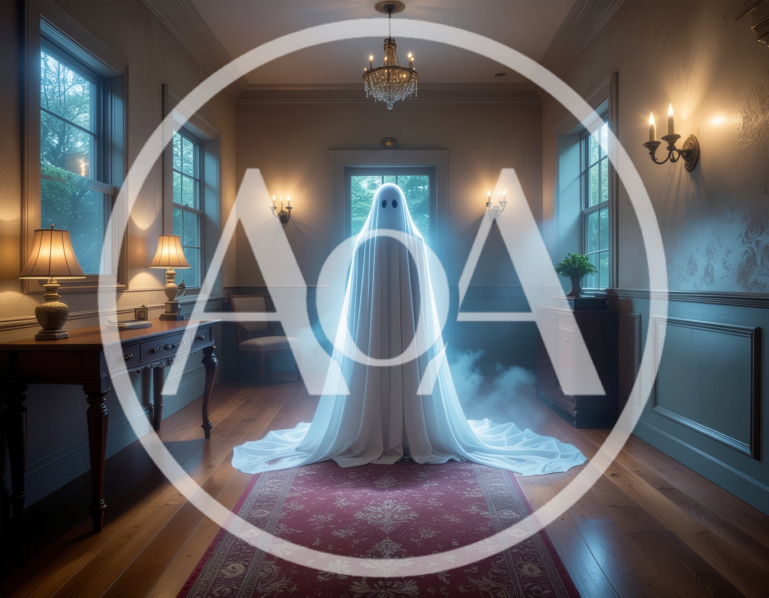 Ghost Standing In A Dimly Lit Victorian Hallway