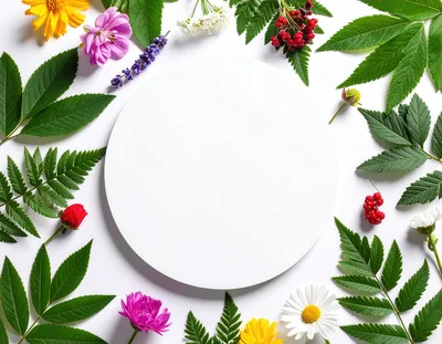 Floral Frame With White Circular Copy Space