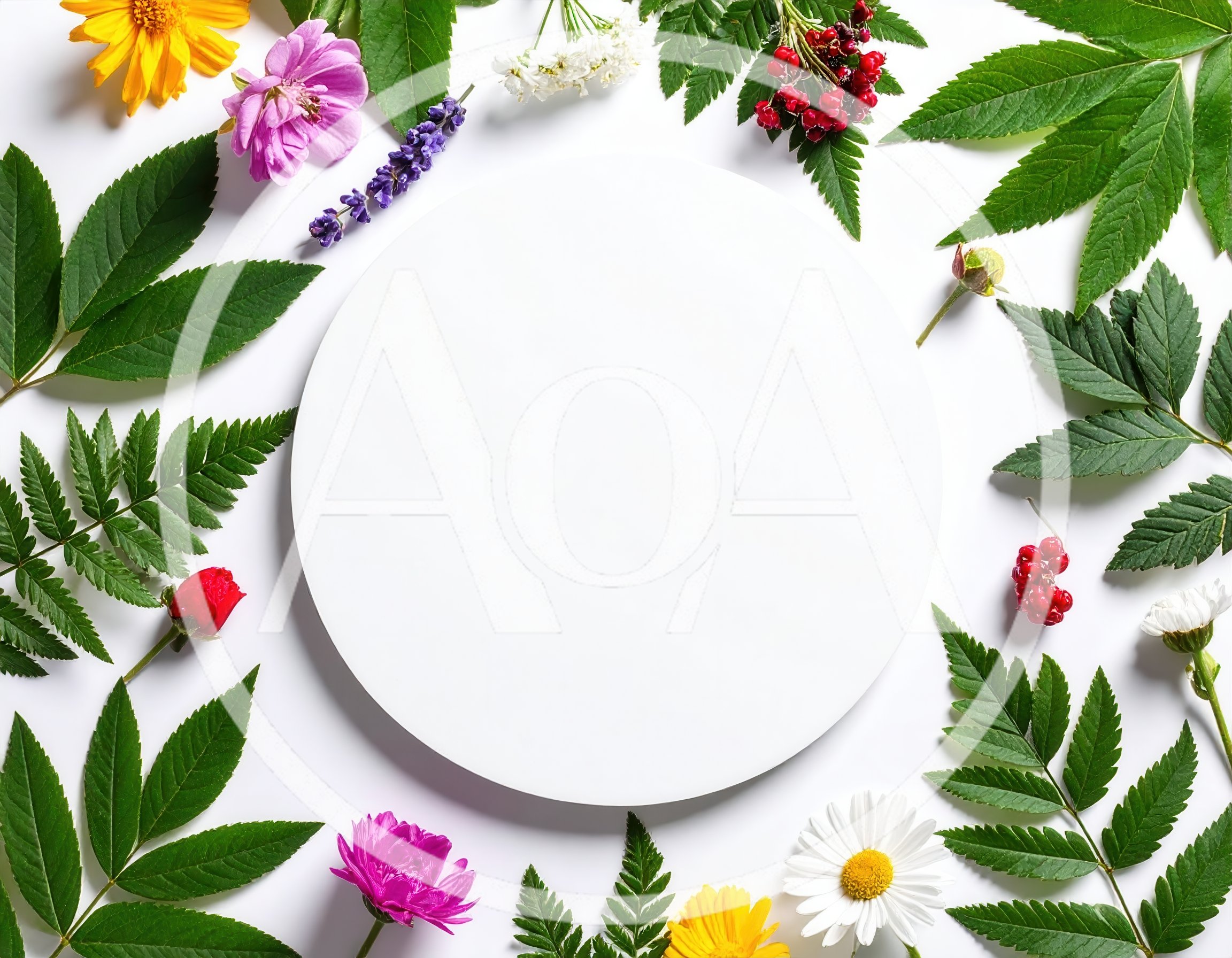 Floral Frame With White Circular Copy Space