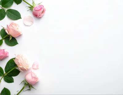 Pink Roses Arranged on White Background