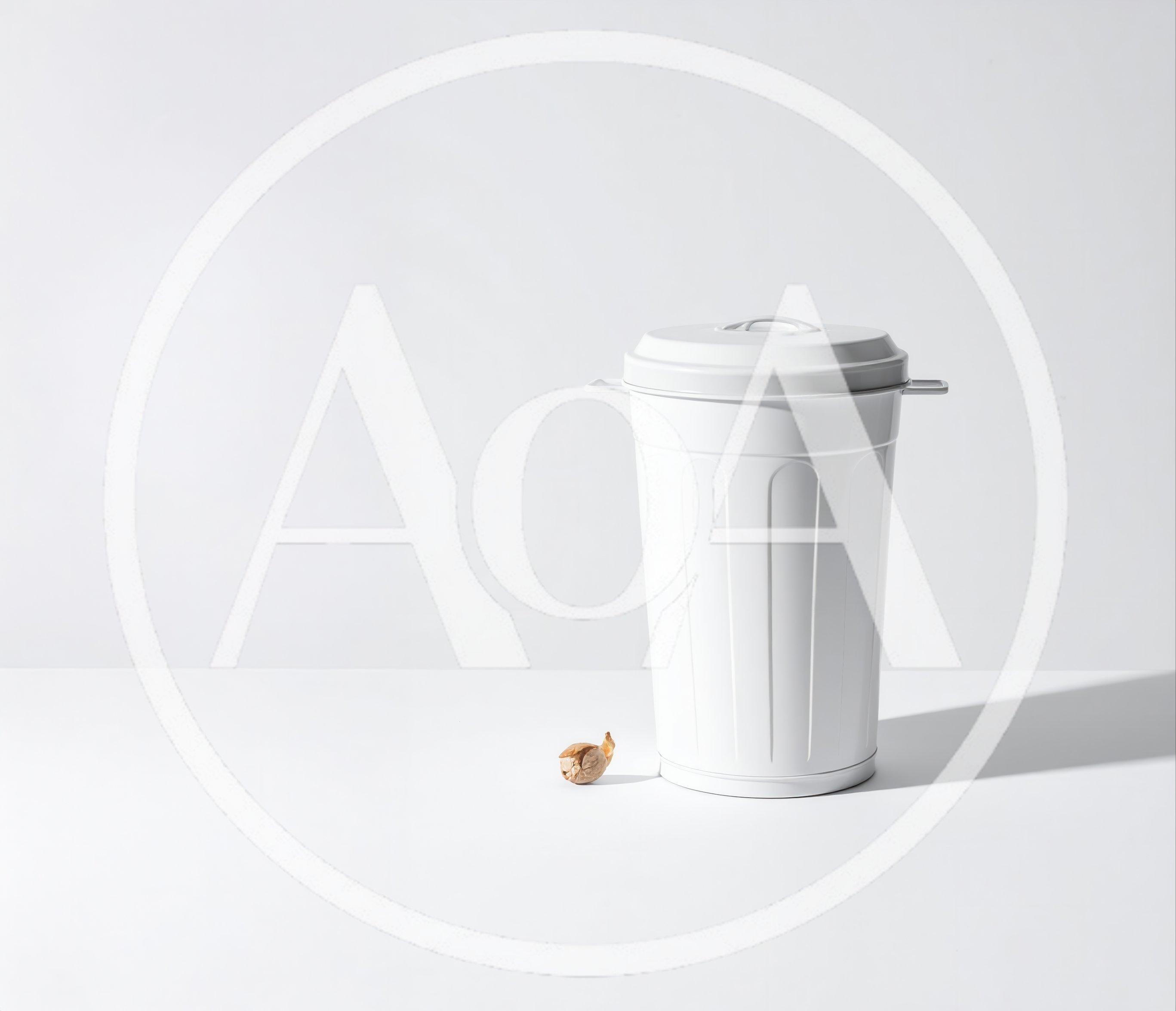 White Trash Can With A Single Garlic Clove