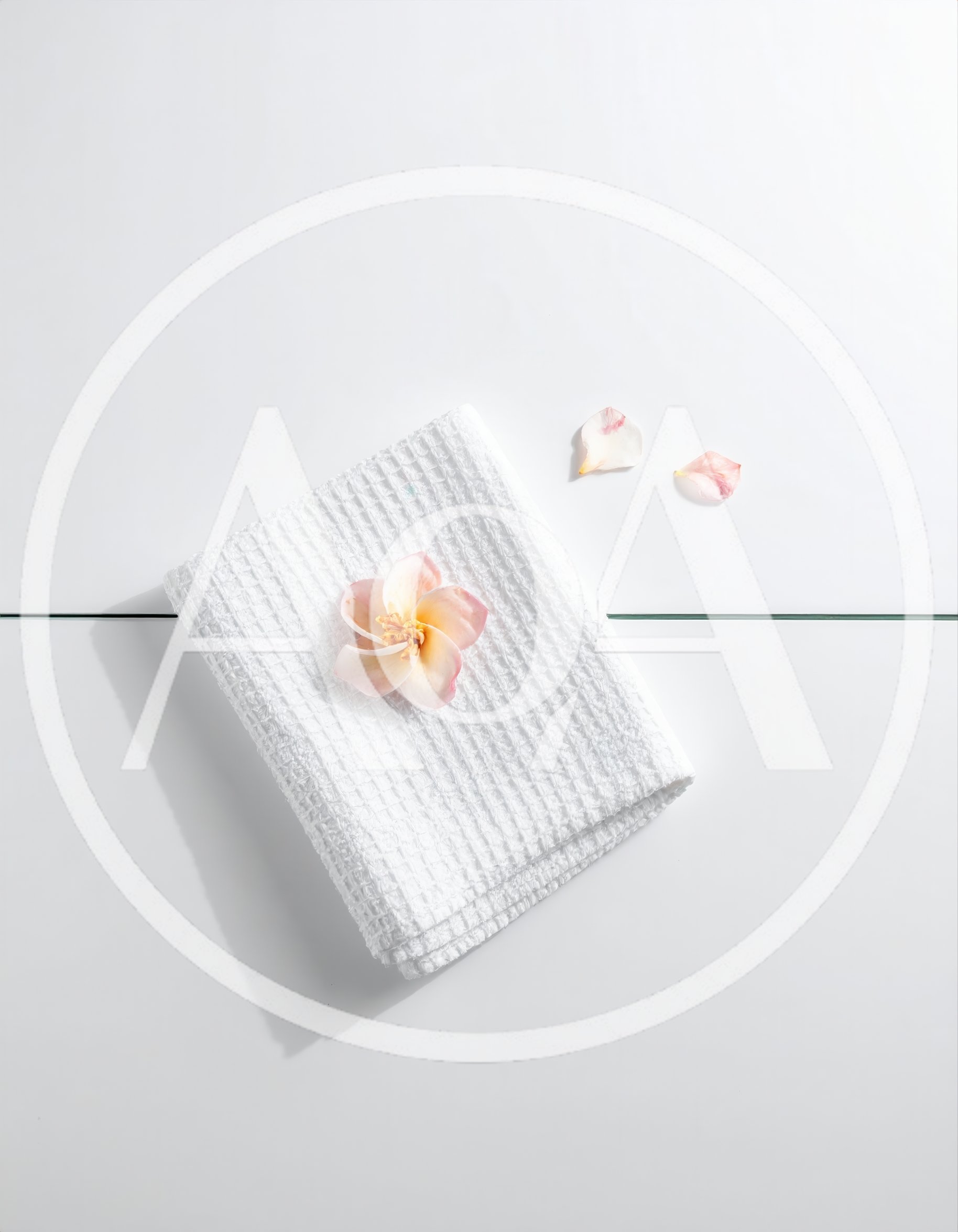 White Waffle Towel With Plumeria Flower