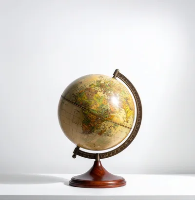 Vintage World Globe On Wooden Stand