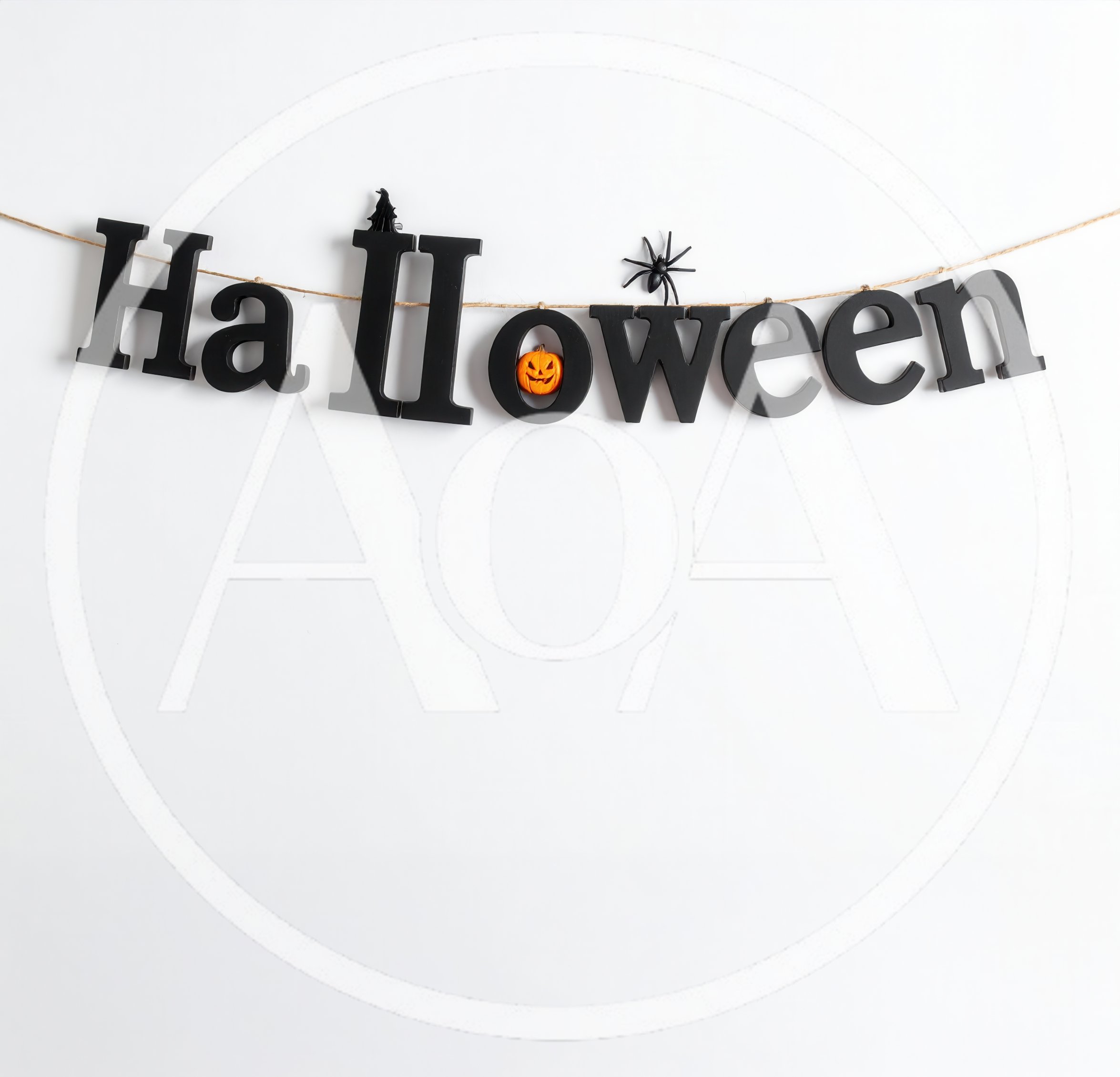 Halloween Decorative Letter Banner Hanging on White Wall