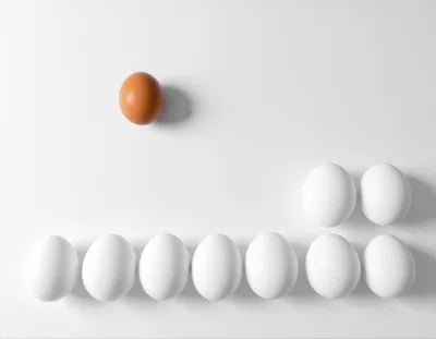 Single Brown Egg Among Many White Eggs