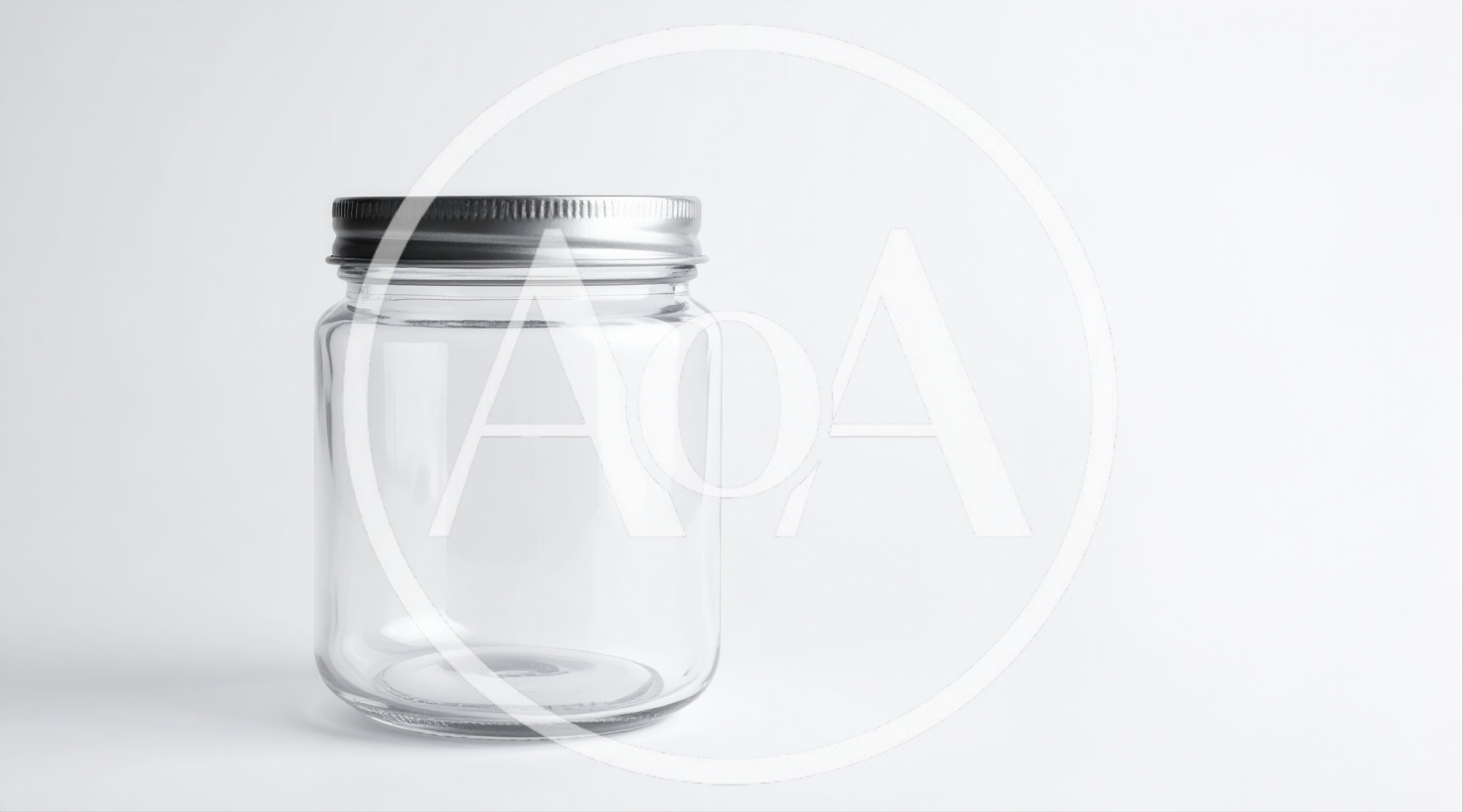 Empty Glass Mason Jar With Silver Lid