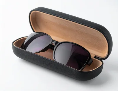 Black Sunglasses Resting Inside An Open Protective Case
