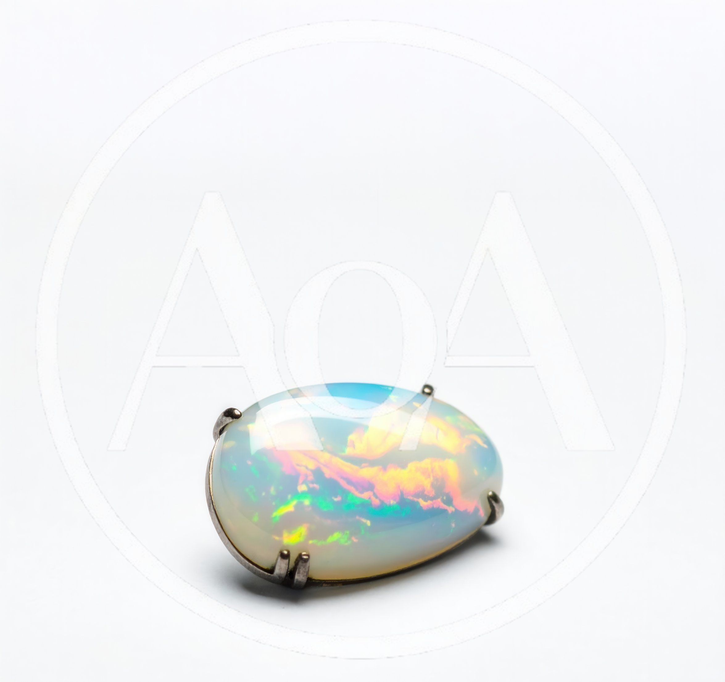 Oval Cabochon Opal Gemstone Set In Silver Setting