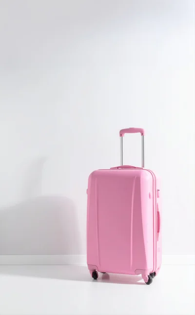 Pink Hardshell Suitcase Standing Against White Wall
