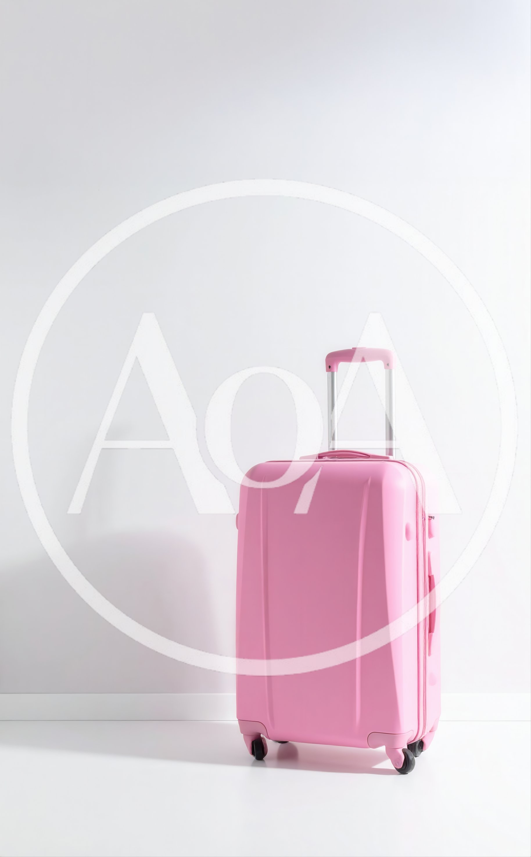 Pink Hardshell Suitcase Standing Against White Wall