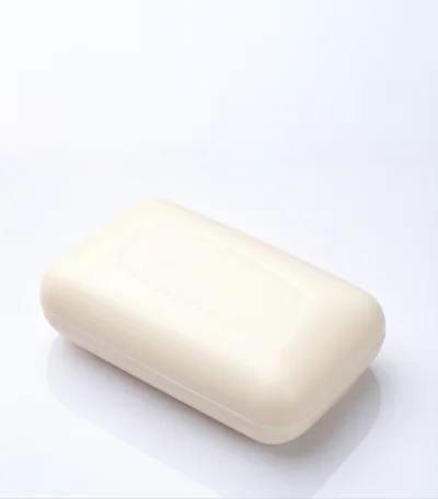 Single Bar Of White Soap On White Background