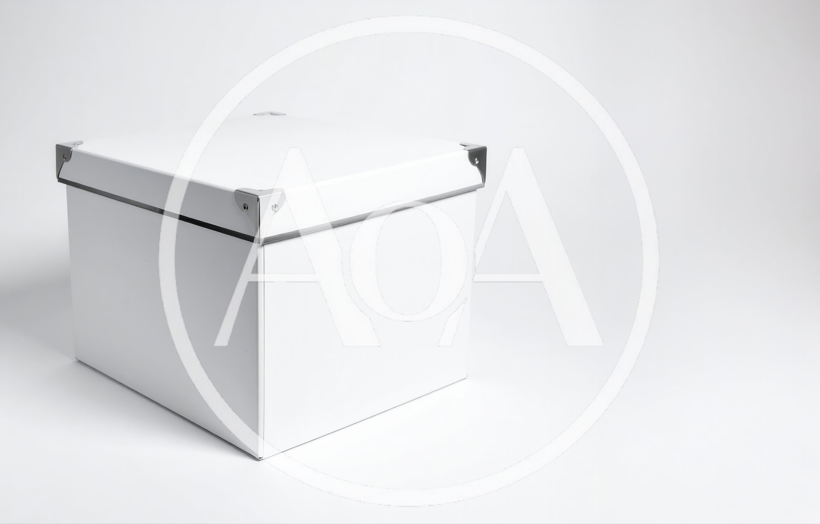 White Storage Box With Metal Corner Protectors