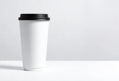 White Disposable Coffee Cup With Black Lid