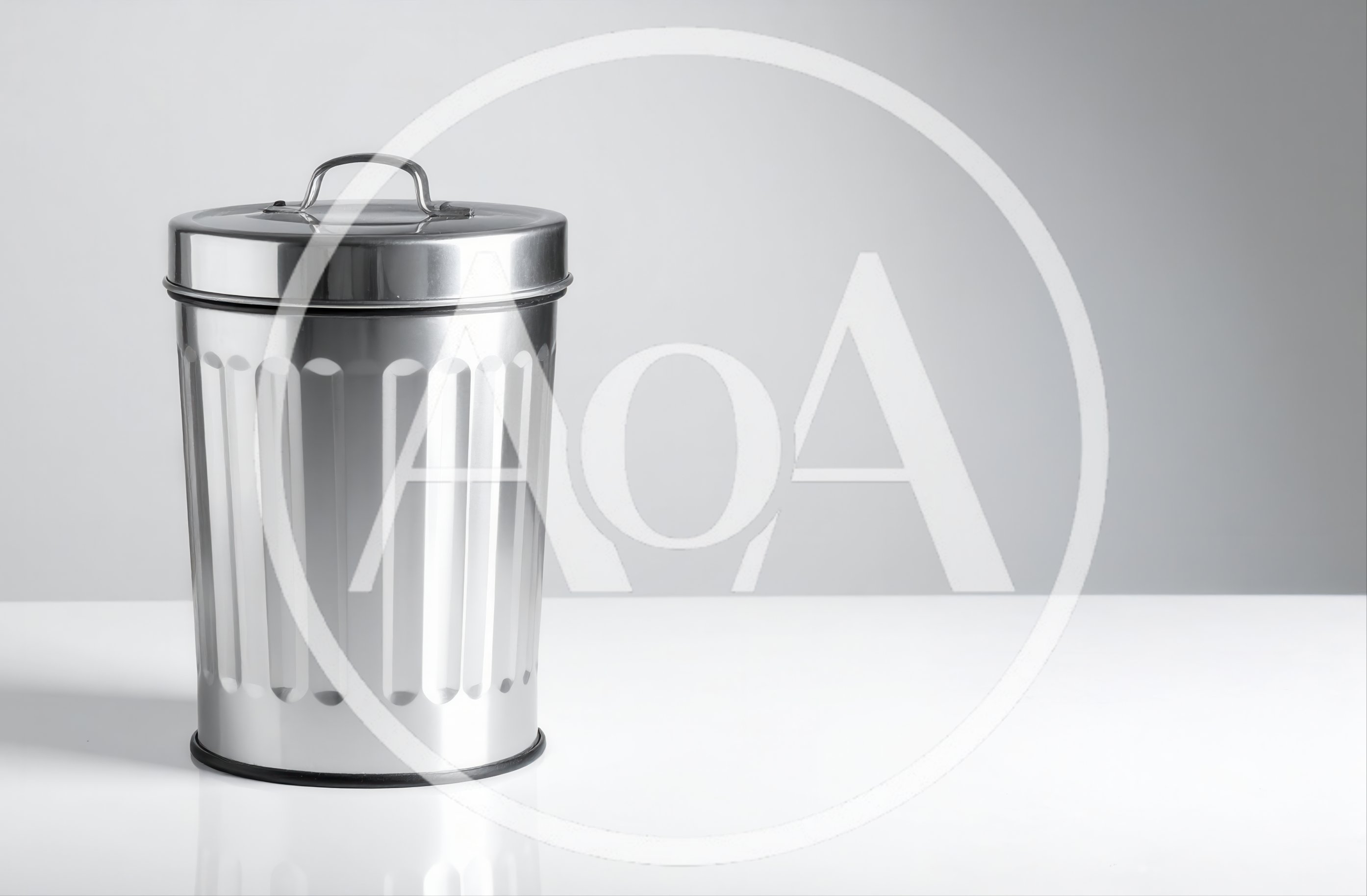 Stainless Steel Trash Can On White Surface