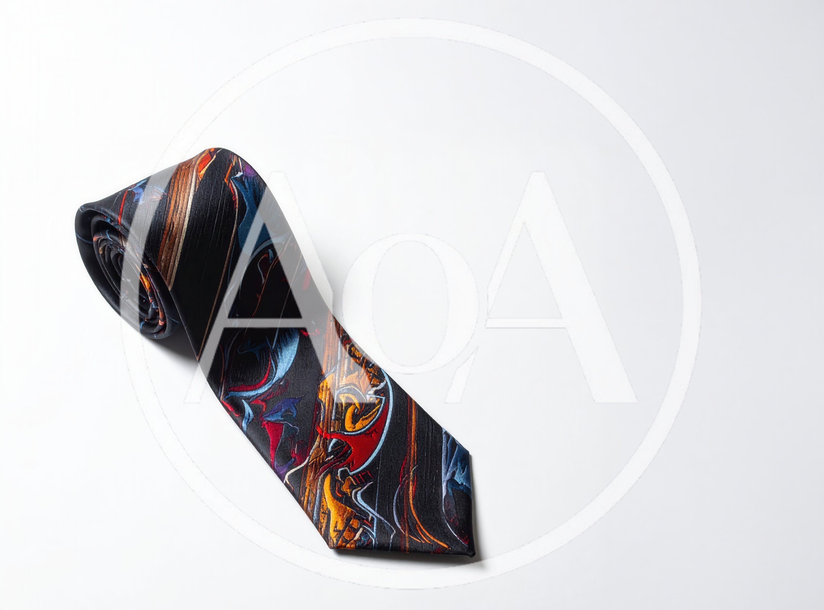 Rolled Necktie With Abstract Colorful Pattern