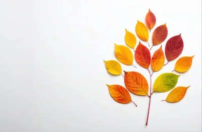 Autumn Leaves Arranged on White Background