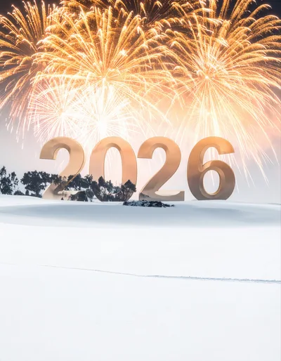 Golden 2026 New Year Numbers With Fireworks