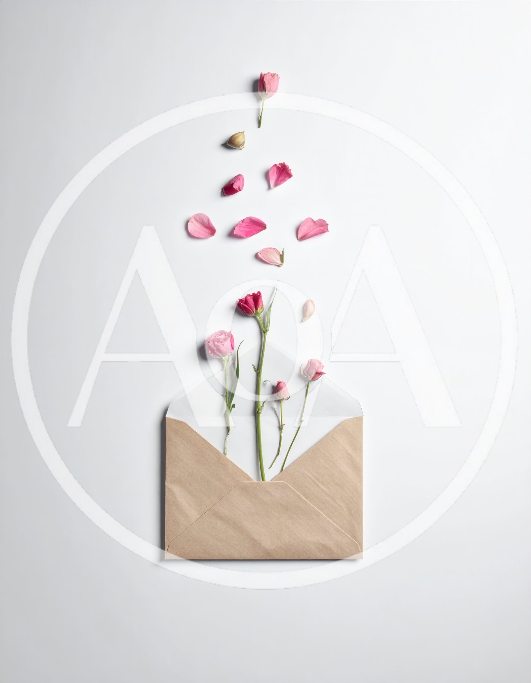 Pink Flowers Emerging From A Kraft Paper Envelope