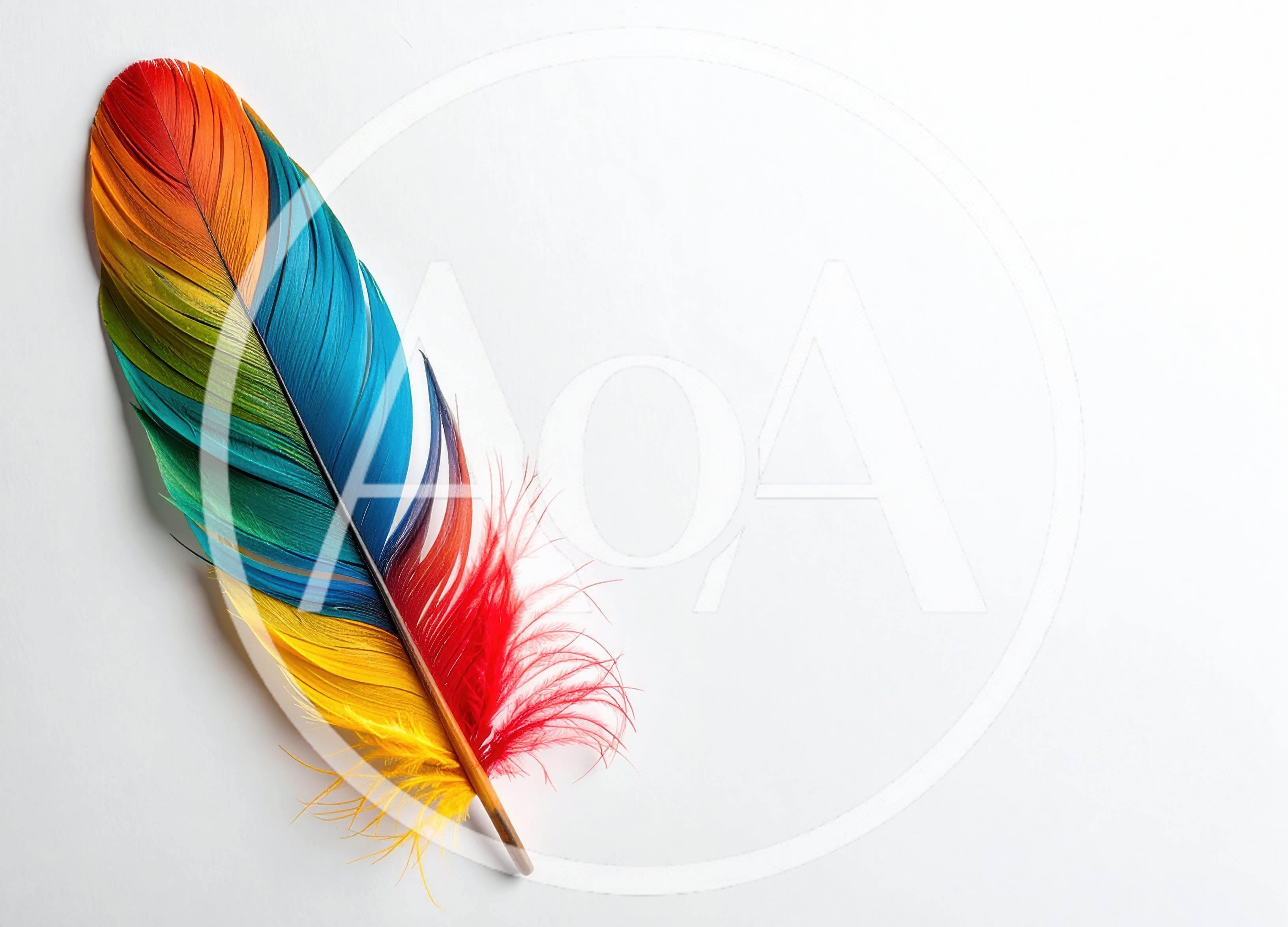 Vibrant Multi-Colored Parrot Feather on White Background