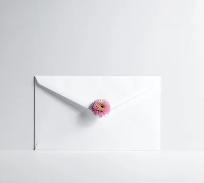White Envelope Sealed With A Pink Flower