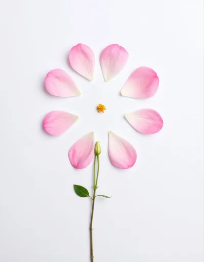 Deconstructed Pink Flower Petals Arranged On White Background