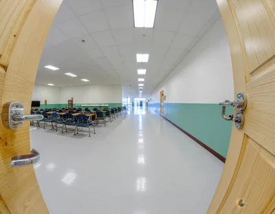 Wide Angle View Of An Empty School Classroom