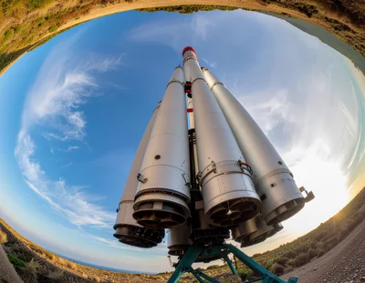 Low Angle Fisheye View Of A Rocket Launch Vehicle