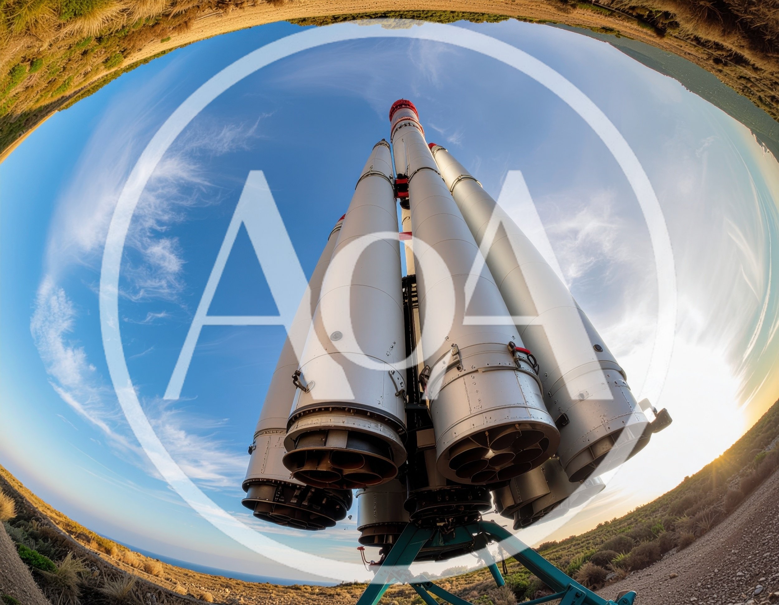 Low Angle Fisheye View Of A Rocket Launch Vehicle