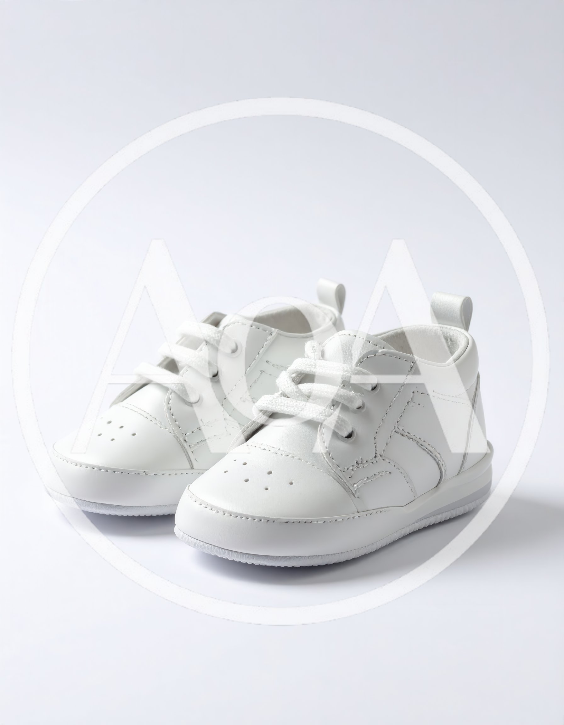 Pair Of White Leather Baby Shoes