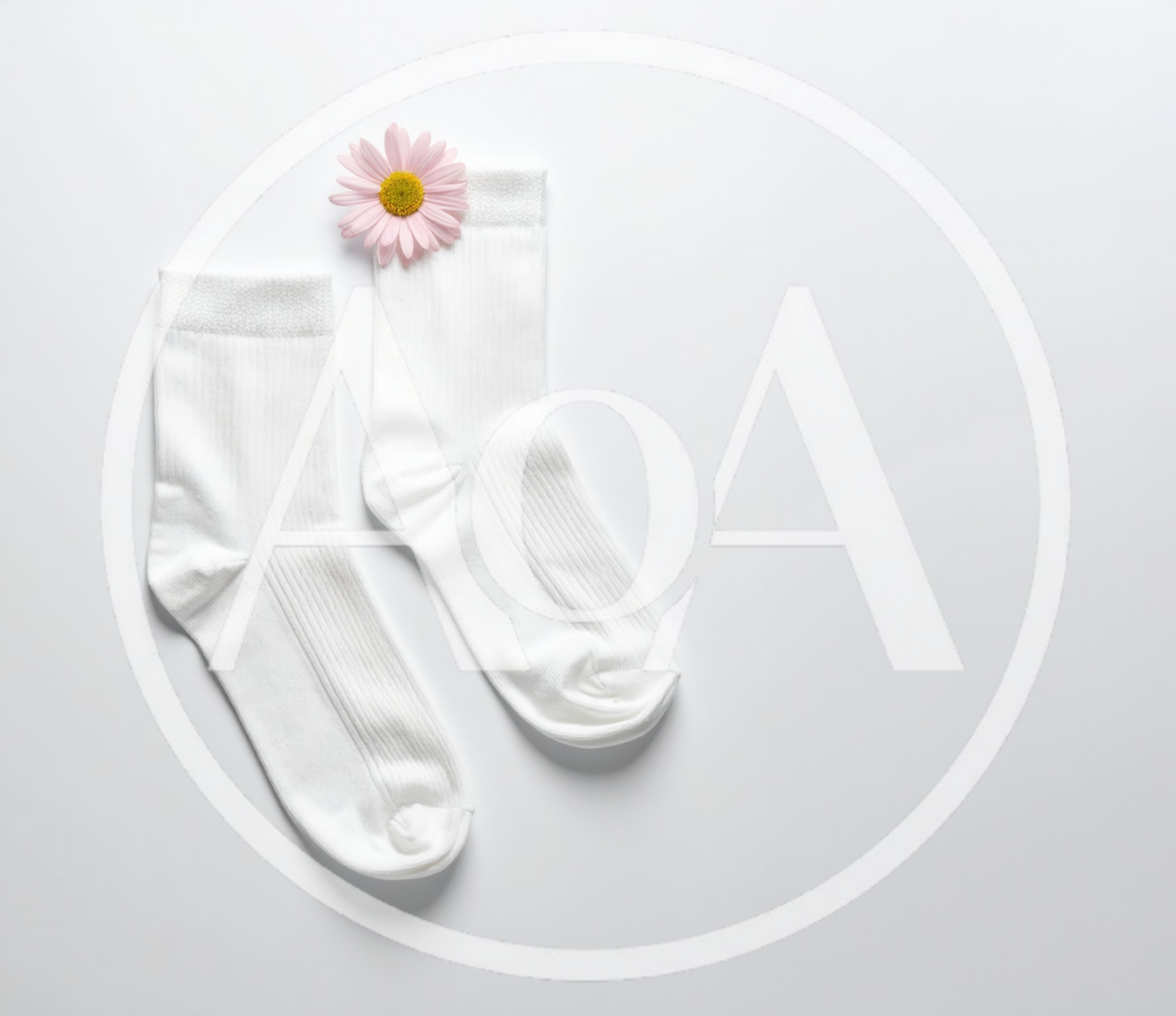 Pair Of White Socks With A Pink Daisy