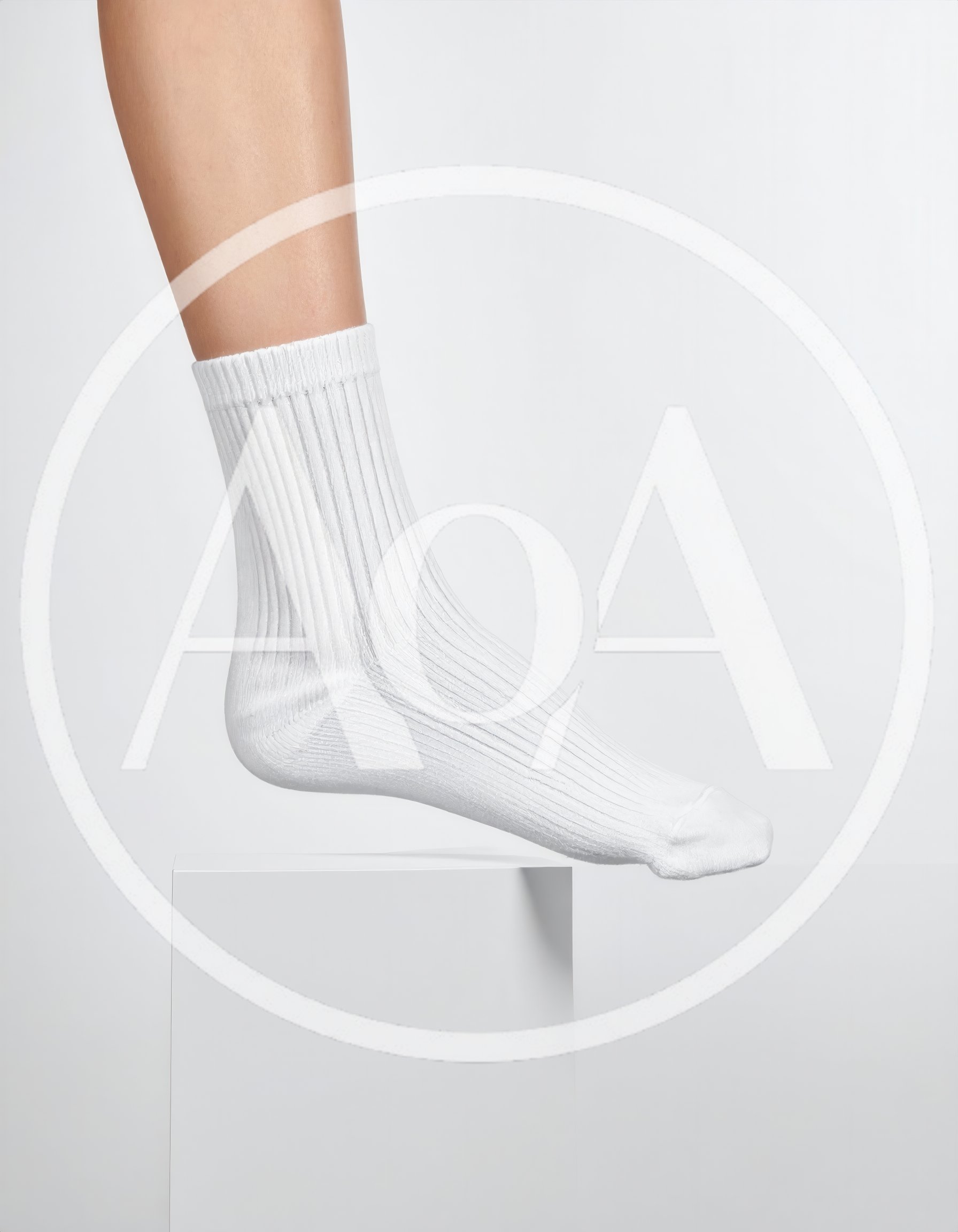 Person Wearing White Ribbed Cotton Sock